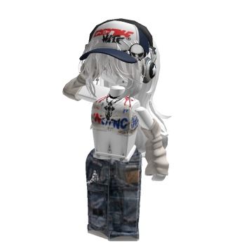 a white mannequin with headphones on wearing blue jeans and a baseball cap