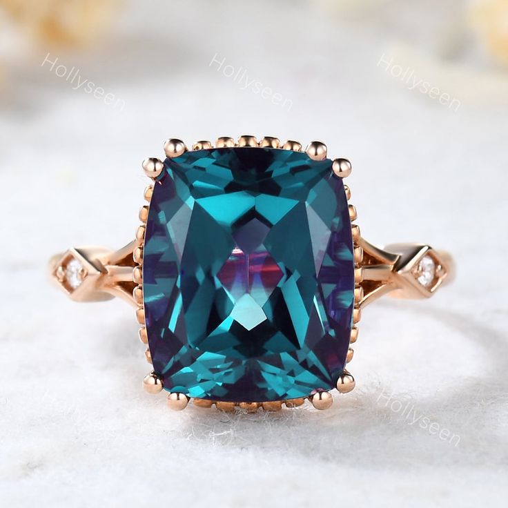 Vintage Alexandrite Ring Rose Gold Lab Alexandrite Engagement - Etsy Teal Rings, Engagement Ring Color, Displaying Jewelry, 2nd Wedding, Alexandrite Jewelry, June Birthstone Ring, Silver Ring For Women, Ring Rosegold, Colored Engagement Rings