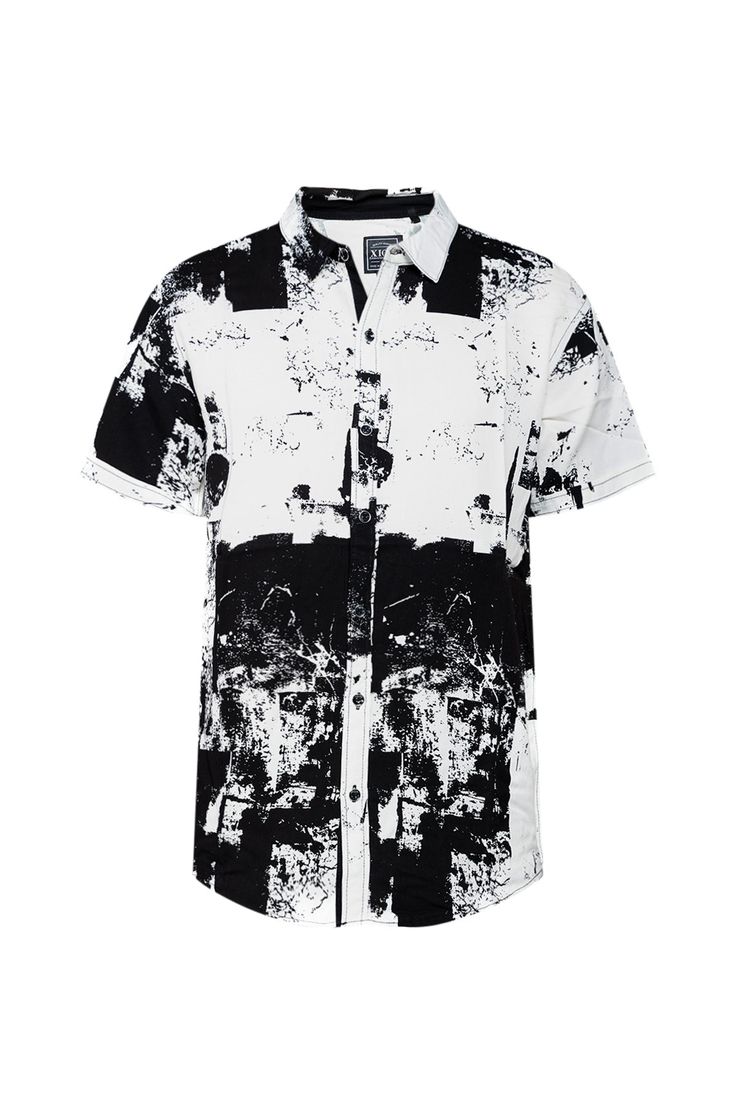 Elevate your style with our Short-Sleeve Button-Up Shirt, featuring a unique black and white print. Enjoy a modern twist on a classic design and stand out with this eye-catching shirt. Made from high-quality materials, this shirt is perfect for any occasion. Upgrade your wardrobe today! 50% Tencel 50% Modal Machine wash cold, Tumble dry low, Wash with like colors, Do not bleach. Imported B4WS704 Size Chart Size S M L XL XXL Chest (inches) 36.5 - 38.5 38.5 - 40.5 40.5 - 42.5 42.5 - 44.5 44.5 - 46 Trendy Cotton Shirt With All Over Print, Casual Black Tops With Abstract Print, White Shirt With Abstract Print For Spring, White Casual Tops With Abstract Print, Casual White Tops With Abstract Print, White Casual Top With Abstract Print, Urban Collared Shirt For Summer, White Button-up Shirt With All Over Print, Casual Shirt With Collared Abstract Print