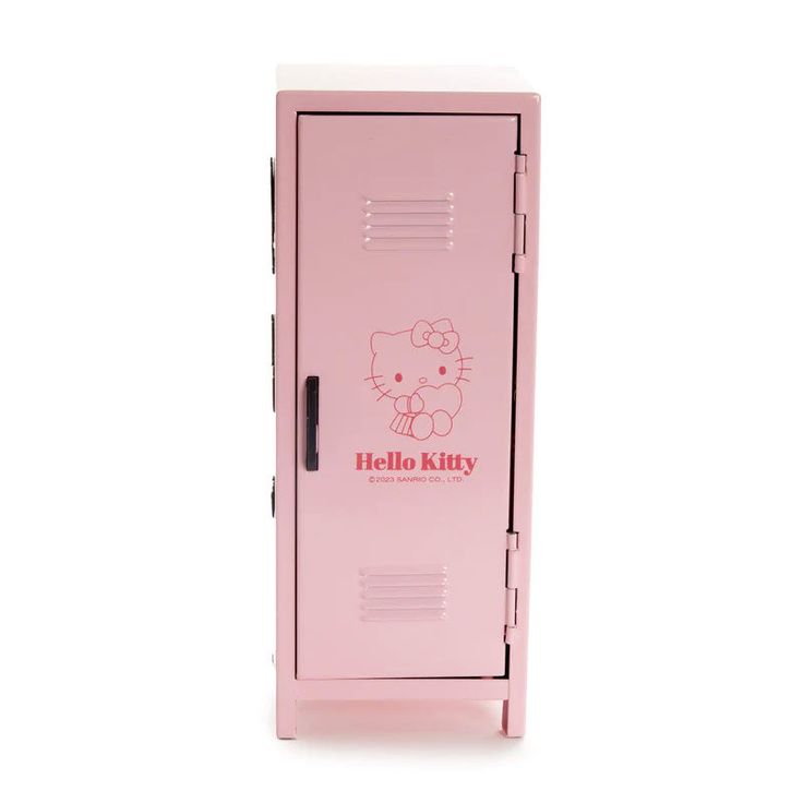 the hello kitty locker is pink and has an image of a teddy bear on it