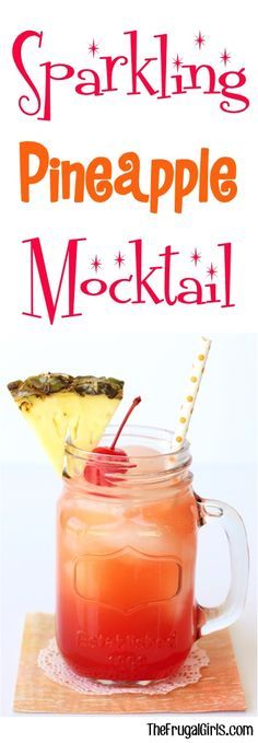 a drink in a mason jar with a slice of pineapple on top and the words sparkling pineapple mocke cocktail