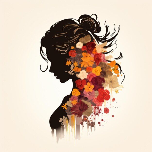 the silhouette of a woman with flowers in her hair