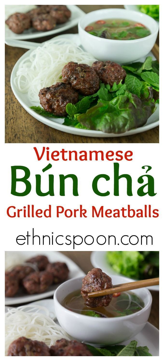 vietnamese bun cha grilled pork meatballs served with noodles and green leafy vegetables