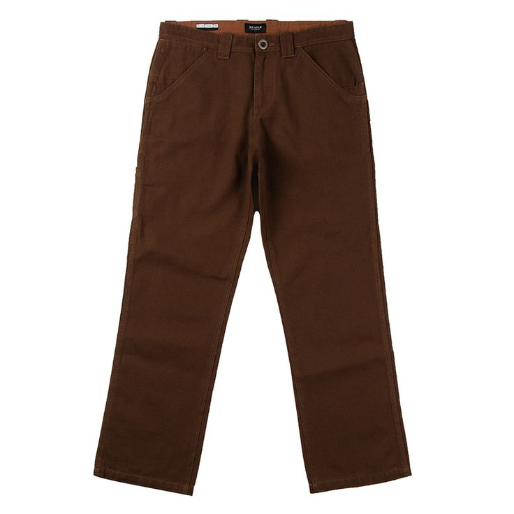 The Bison Pant were named this for a reason- strong, durable & ready to roam. Offered in a heavy weight rigid canvas, relaxed fit silhouette & sturdy herringbone pocketing, this style grazes with ease. Details include strongly made top entry seam belt loops, front pocket reinforced inset that doubles as a knife clip, rear utility pockets for accoutrements, signature side sunglass loop & hard wearing triple-needle at side seams & center back seam. Fit: Relaxed Fit, straight through the thigh and Brown Chinos With Pockets For Fall, Fall Brown Chinos With Pockets, Brown Straight Leg Chinos With Welt Pockets, Classic Brown Bottoms For Everyday, Everyday Brown Jeans With Pockets, Brown Tapered Leg Chinos With Welt Pockets, Brown Tapered Leg Chinos With Pockets, Brown Workwear Jeans With Side Pockets, Classic Brown Chinos With Pockets