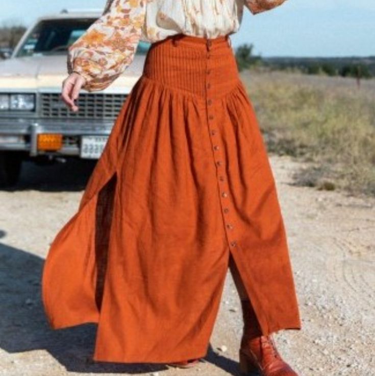 New With Tag. I Love This Skirt! This Is A Fixed Waist, So Please See Measurements In Pics. Bohemian High Waist Skirt For Fall, Orange Bohemian Skirt For Day Out, Orange Long Skirt For Fall, Maxi Skirts Fall, Long Flowy Skirts, Skirts Fall, Orange Maxi Skirt, Black Cotton Skirt, Womens Skirt Outfits