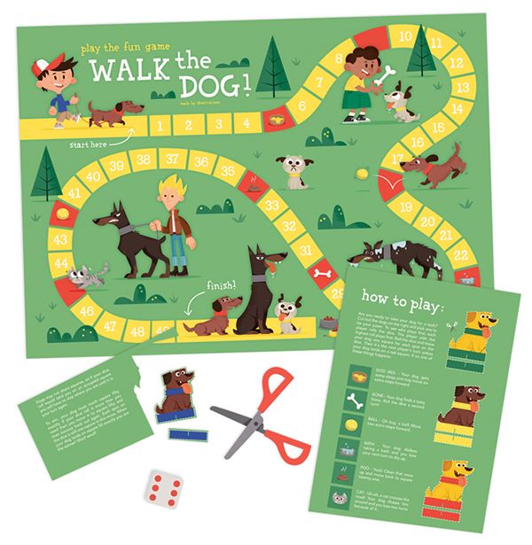 the walk the dog board game is open and ready to play