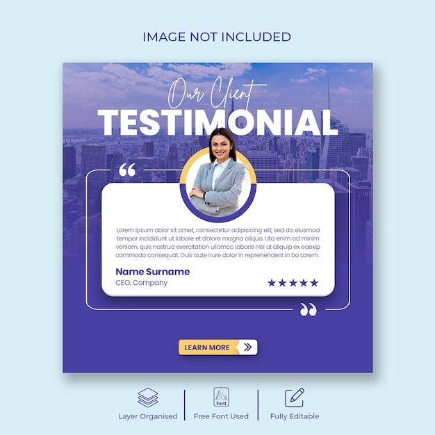 a flyer for a testimoniaal with a woman in the center and cityscape