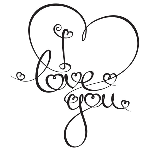 the word i love you written in cursive writing on a white background with hearts