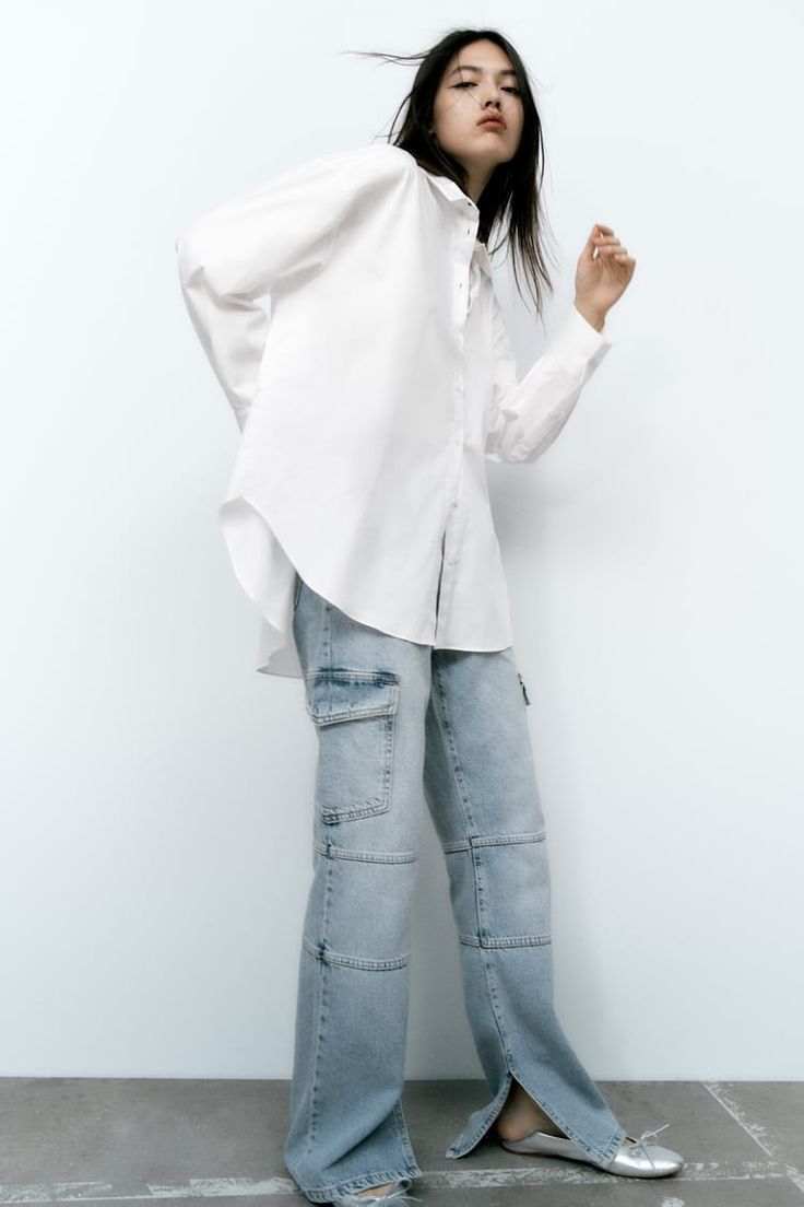 Women's Shirts | Explore our New Arrivals | ZARA United States White Silk Shirt Outfit, Jeans And White Shirt, Silk Shirt Outfit, Flowing Blouse, Outfit Zara, Printed Silk Shirt, Shirts And Blouses, Zara Blouse, Satin Shirt