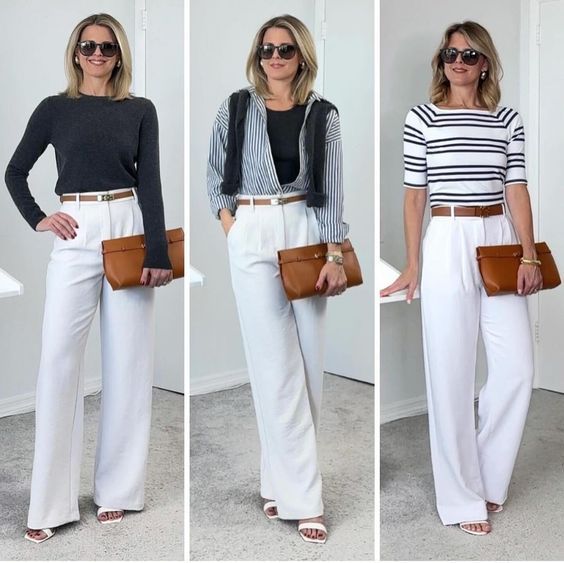 White Trousers Outfit, Outfits For Women Over 50, White Outfits For Women, Ig Bio, Modest Casual Outfits, Neutral Outfits, Elegant Outfit Classy, 70s Inspired Fashion, Stylish Work Outfits