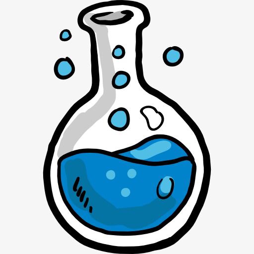 a blue liquid in a flask with bubbles on the side, transparent png and psd