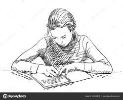 a woman is sitting at a table and writing on a book with a pen in her hand