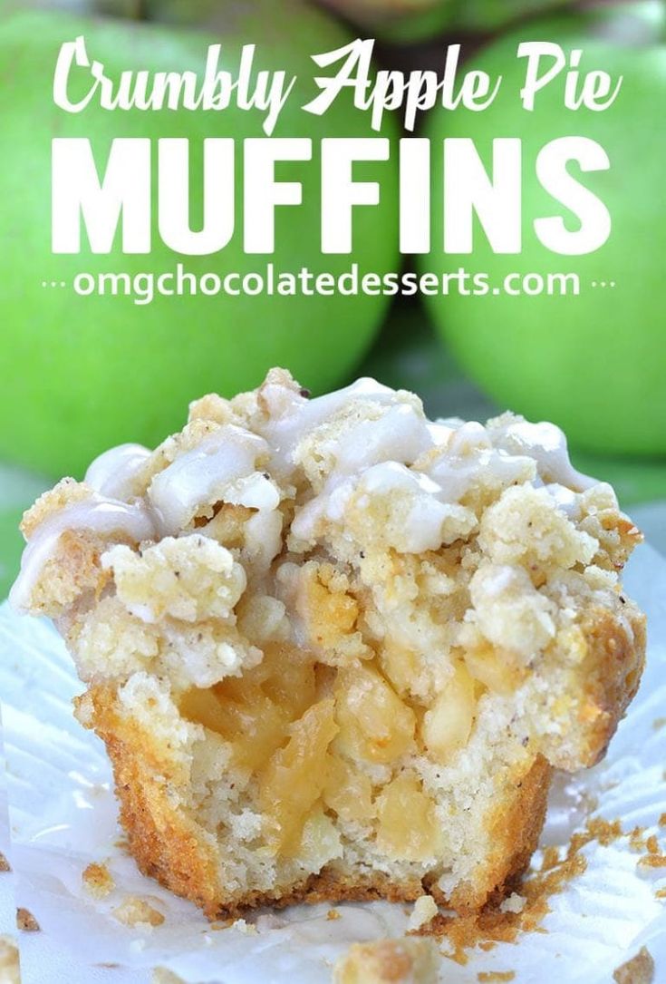 an apple pie muffin is cut in half