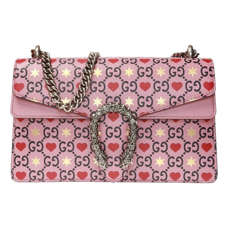 Gucci Bag Dionysus, Soft Feminine, Gg Logo, Heart Chain, Tiger Head, Gucci Leather, Logo Pattern, Pink Hearts, Feminine Design