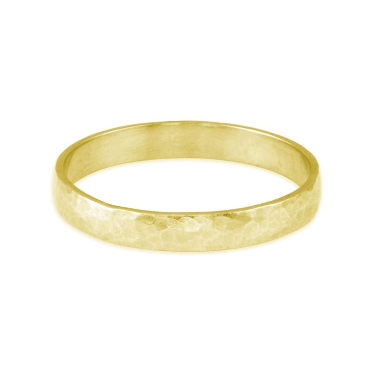 A simple 14K gold band. You can wear it alone or stack it with others. Wear it as a thumb ring. It also makes a great ceremony or commitment band. It can be customized with engraving or stones too. I make a hammered version and a smooth version.Details:- Choose from 14K white, rose or yellow gold- Choose a hammered or smooth texture- It's 3mm wide- It's made to order and ships within 7-10 days- Ships through USPS priority mail in a gift boxFor larger sizes please contact me for current pricing. Simple Hammered 14k Gold Rings, Wedding Band With Smooth Bezel, 14k Gold Hammered Stackable Promise Rings, Minimalist Hammered Yellow Gold Rings, Classic Hammered 14k Gold Stackable Rings, Classic 14k Gold Hammered Stackable Rings, Classic 14k Gold Stackable Hammered Rings, Hand Forged 14k Gold Stackable Rings With Round Band, Hand Forged Stackable 14k Gold Rings With Round Band