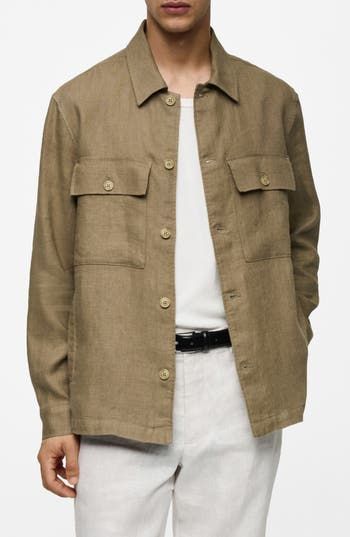 Part tailored shirt and part field jacket, this roomy button-up tailored from lightweight linen features a quartet of handy pockets and an internal drawcord to shape the waist. Front button closure Spread collar Long sleeves Chest button-flap patch pockets; front welt pockets Internal drawcord waist 100% linen Machine wash, line dry Imported Khaki Shacket With Buttoned Pockets And Relaxed Fit, Khaki Utility Jacket With Lapel Collar And Relaxed Fit, Khaki Utility Jacket With Lapel Collar In Relaxed Fit, Khaki Casual Utility Jacket With Lapel Collar, Khaki Relaxed Fit Single Breasted Utility Jacket, Khaki Single Breasted Relaxed Fit Utility Jacket, Relaxed Fit Single Breasted Khaki Utility Jacket, Casual Khaki Utility Jacket With Lapel Collar, Relaxed Fit Khaki Utility Jacket Single Breasted