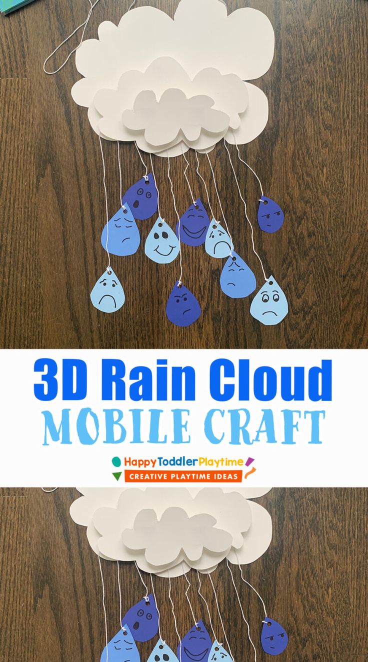 Rainy Day Celebration In Preschool, Water Day Craft, Rain Cloud Craft, Rain Craft, Rain Crafts, Week Of The Young Child, Art After Dark, Art For Toddlers, Mobile Craft