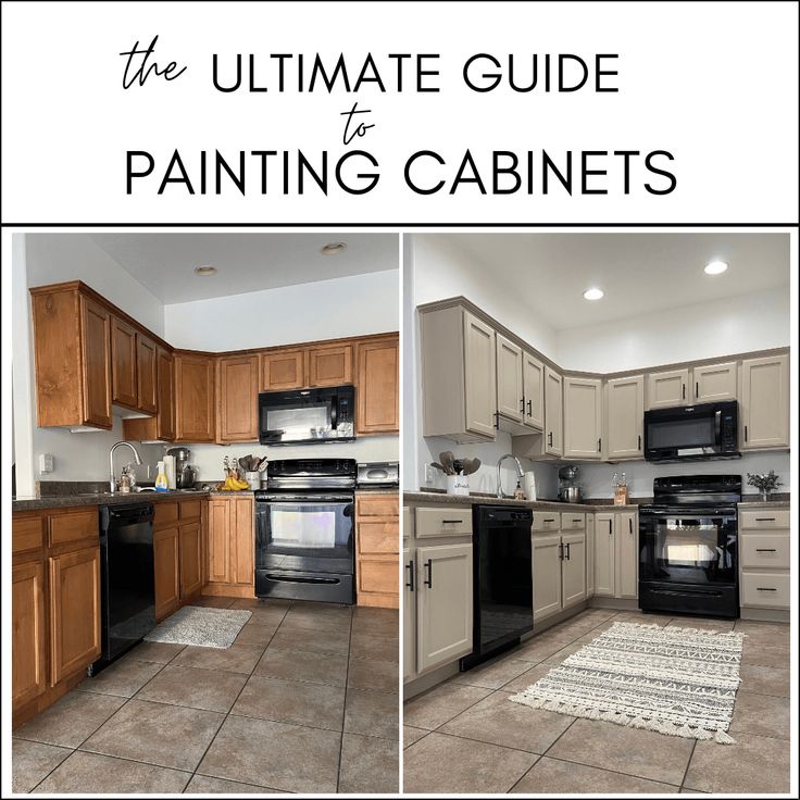 the ultimate guide to painting cabinets in your home or office with pictures and text overlays