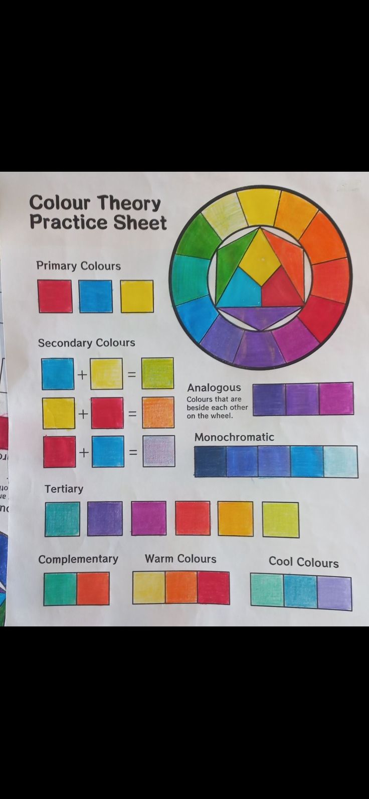 the color theory sheet is on display for everyone to know what they are looking at