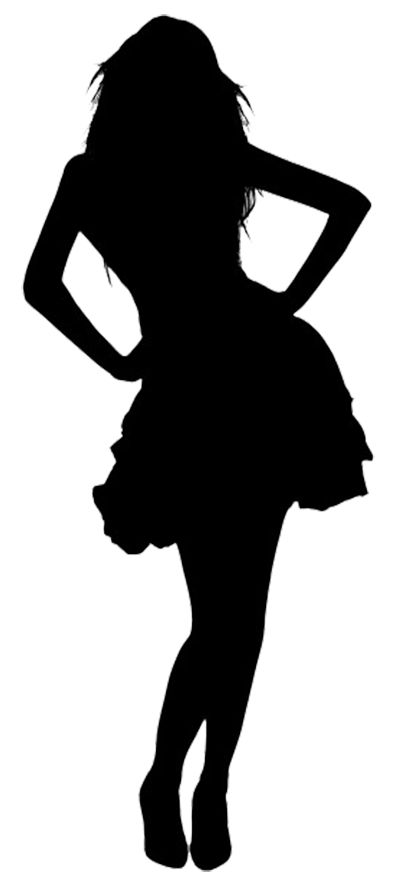 the silhouette of a woman in a short dress with her hands on her hipss