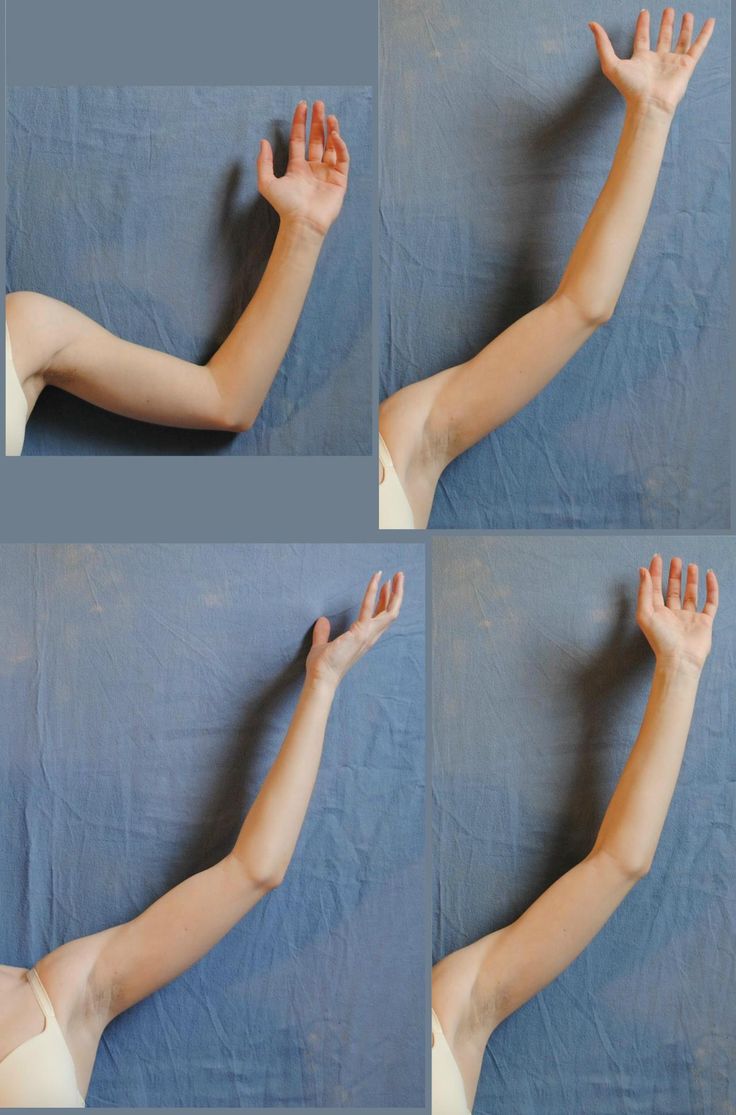 four pictures of the same person's arm with their hands in different positions,