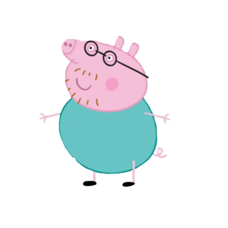 a cartoon pig wearing glasses and a blue shirt