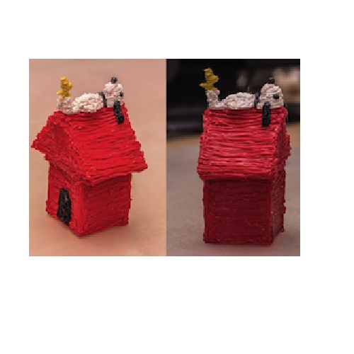 two small houses made out of red wicker