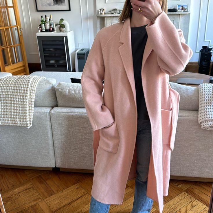 Perfect Condition! Worn 2x Oversized Chic Spring Sweater Coat, Oversized Chic Sweater Coat For Spring, Chic Oversized Sweater Coat For Spring, Oversized Pink Outerwear For Daywear, Pink Oversized Outerwear For Daywear, Spring Sweater Coat For Work, Spring Outerwear With Lapel Collar For Daywear, Pink Fall Cardigan For Workwear, Spring Workwear Sweater Coat