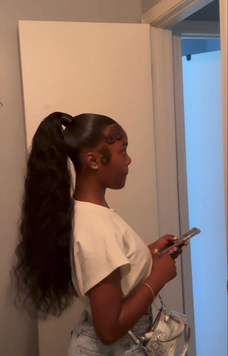 Slick Ponytail, Black Ponytail, Weave Ponytail Hairstyles, Sleek Ponytail Hairstyles, Weave Ponytail, Cute Ponytails, Black Ponytail Hairstyles, Birthday Hairstyles, Quick Natural Hair Styles