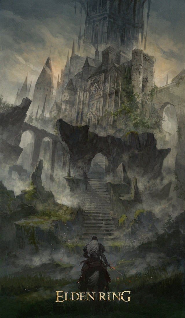 an image of a castle with stairs leading up to it and the words eden ring written in