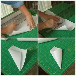 the process of making a paper flower is shown in four different pictures, including one being cut