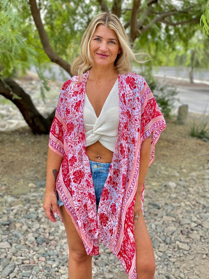 Amalfi Coast kimono – The Feisty Bull Boutique Cropped Graphic Tees, Red Peach, Tank Top Long Sleeve, Kimono Jacket, Amalfi Coast, Dress With Cardigan, Wide Sleeves, Athletic Wear, Dress Romper