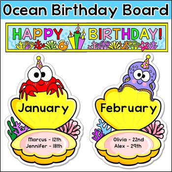 an ocean birthday board with two cartoon animals