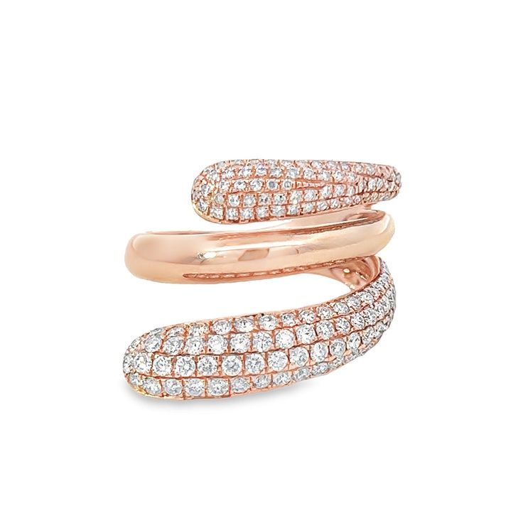 Indulge in the allure of our Diamond and Rose Gold Swirl Ring. This stunning piece boasts a unique swirl design that looks like three rings in one, evoking a captivating serpent motif. With its elegant blend of diamonds and rose gold, this ring exudes luxury and sophistication, making it the perfect addition to any jewelry collection.Jewelry Style : RingMetal Type : 14K Rose GoldRing Size : 7Brand : EffyDiamond Shape : RoundDiamond Weight : 0.96 ctw Elegant Rose Gold Snake Ring For Formal Occasions, Luxury Rose Gold Fine Jewelry Heart Ring, Elegant Snake-shaped Diamond Ring, Elegant Spiral Rose Gold Ring, Luxury Rose Gold Cubic Zirconia Rings, Luxury Spiral Diamond Ring, Luxury Snake-shaped Diamond Ring, Luxury Diamond Spiral Ring, 49 Diamond Swirl Ring