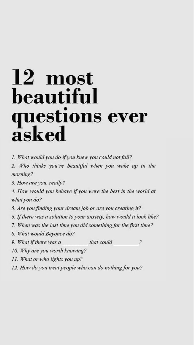 an advertisement with the words 12 most beautiful questions ever asked in black and white text