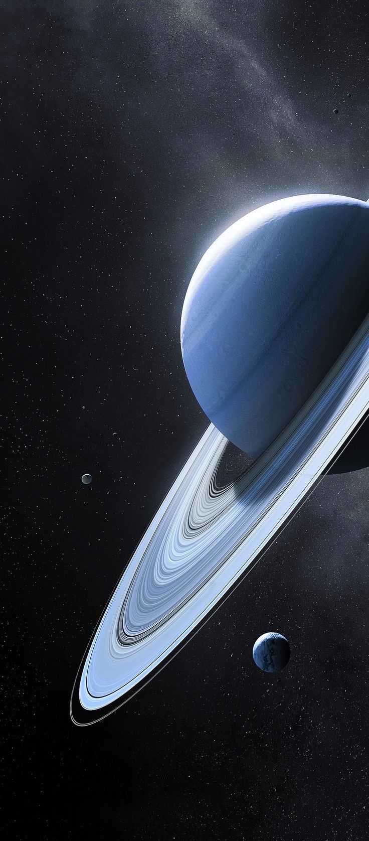 an artist's rendering of saturn and its satellites