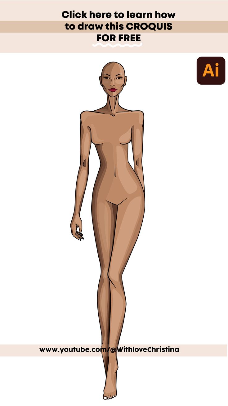 an animated female figure is shown with the text click here to learn how to draw this croquis for free