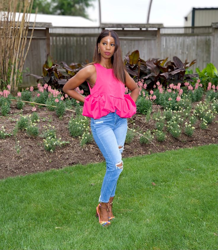 Stylish hot pink ruffled blouse skirt and set Features an asymmetrical ruffled hem Pair with our Tropical Tie Summer Sandals for a fashion forward look Fast and free shipping in the United States! Item will arrive within 3-5 days. Ruffle Hem Tops For Spring Night Out, Ruffle Hem Top For Night Out In Spring, Spring Ruffle Hem Top For Night Out, Chic Peplum Top For Night Out In Spring, Spring Chic Peplum Top For Night Out, Pink Feminine Peplum Top, Spring Night Out Blouse With Ruffle Hem, Spring Ruffle Hem Blouse For Night Out, Spring Party Peplum Top With Ruffles