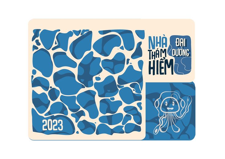 a blue and white sticker with an octopus on it