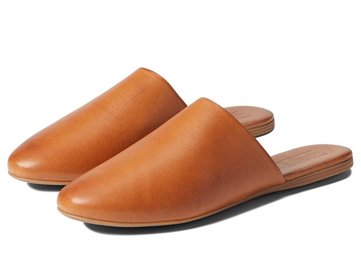 Miz Mooz Rachelle - Women's Flat Shoes : Cognac : The Miz Mooz Rachelle shoes are the perfect pop of color for any outfit. Slide on style mules. Slightly pointed toe silhouette. Leather uppers, linings, and insoles. Man-made outsoles. Imported. Measurements: Weight: 5 oz Product measurements were taken using size EU 38 (US Women's 7.5-8), width B - Medium. Please note that measurements may vary by size. Weight of footwear is based on a single item, not a pair. Brown Pointed Toe Slip-ons For Spring, Casual Slip-on Slippers With Pointed Toe, Chic Closed Toe Slip-ons With Branded Insole, Modern Closed Toe Slip-on Slides, Chic Slip-on Mules With Leather Footbed, Summer Leather Clogs With Pointed Toe, Spring Brown Clogs With Textured Sole, Leather Slip-on Mules For Spring, Chic Mules With Leather Footbed And Almond Toe