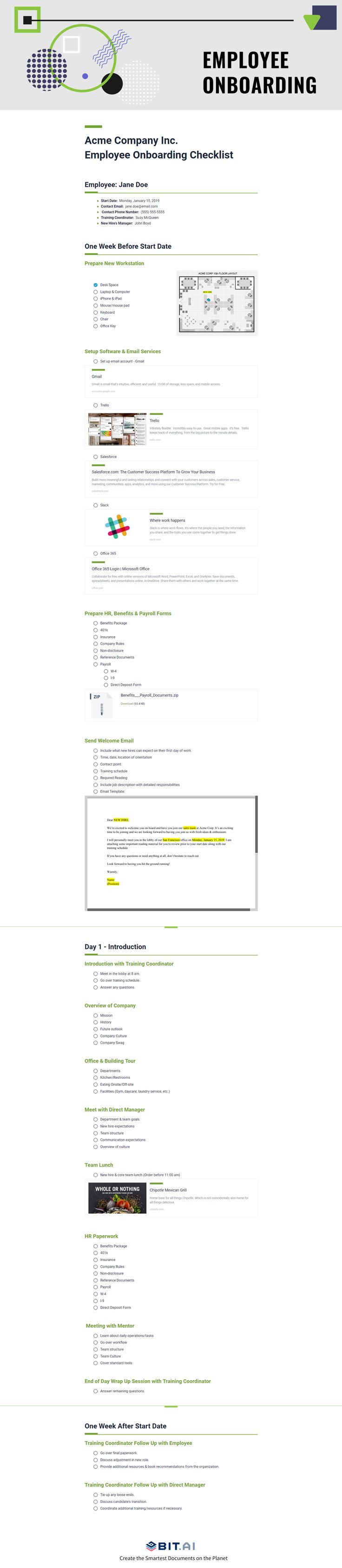 an image of a website page with the words employee onboarding written in white and green