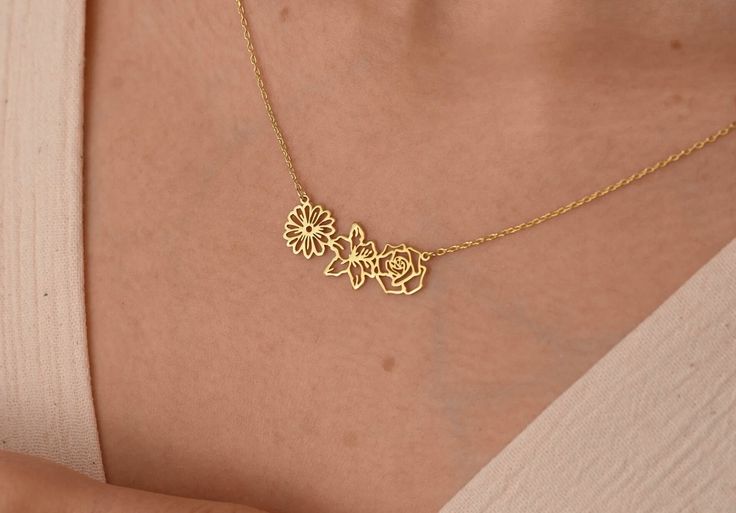 14k Gold Dainty Birth Flower Necklace, Birth Flower Bouquet Necklace for woman, Birth Flower Jewelry, Birth flower Family Gift, Gift for mom 🌸 Multiple Birth Flower Necklace - Gold Filled 🌸 This elegant and meaningful necklace is designed with the birth flowers representing each month. Each month's birth flower is known for its natural beauty and special significance associated with that particular time of the year. This necklace brings together these unique flowers to celebrate your birth mon Mother's Day Yellow Gold Flower Pendant Necklace, Elegant Birth Flower Necklace As A Gift For Mom, Mother's Day Yellow Gold Birth Flower Necklace, Gold Flower Necklace For Mother's Day, Yellow Gold Flower Necklace For Wedding On Mother's Day, Mother's Day Yellow Gold Flower Necklace For Wedding, Mother's Day Yellow Gold Wedding Flower Necklace, Mother's Day Wedding Yellow Gold Flower Necklace, Birth Flower Necklace For Her