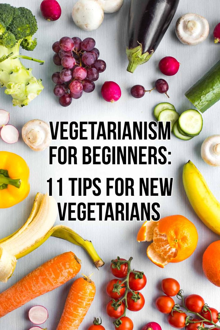 the cover of vegetarianism for beginners 11 tips for new vegetarians, including broccoli, carrots, zucchini, and other vegetables