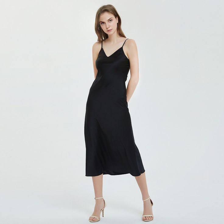 PANDASILK Silk Dress 1203009-2 Black Silk Camisole, Slip Dress Silk, Elegant Silk Dresses, Silk Clothing, Silk T Shirt, Silk Dresses, Silk Sleepwear, Silk Bottoms, Silk Outfit