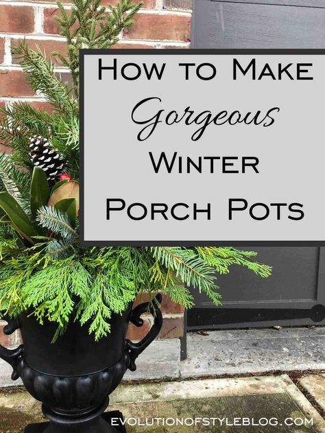 a potted plant with the words how to make gorgeous winter porch pots