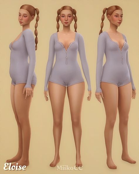 three different poses of a woman in bodysuits with long hair and braids