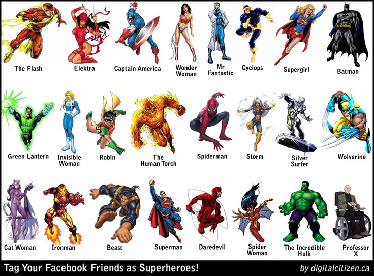 an image of some superheros that are in different colors and sizes, with the words'your facebook friends as superheros '