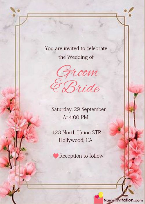 a wedding card with pink flowers on it