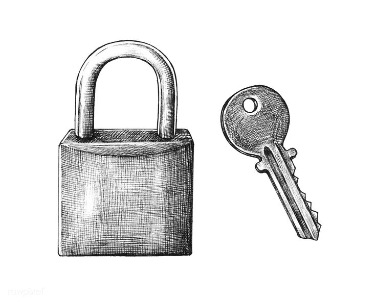 a drawing of a padlock and key