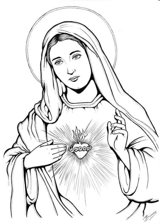 the virgin mary holding a heart in her hand and wearing a halo around her neck